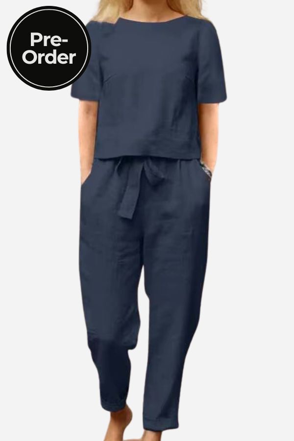 Conjunto de dos Piezas de Lino Monocromo Retro