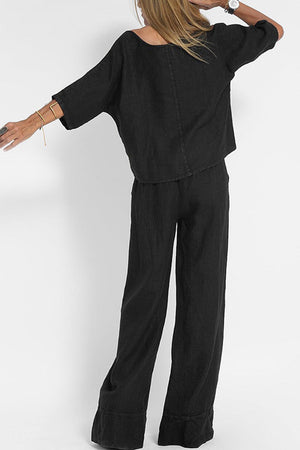 At Ease & Down to Earth: Conjunto de jersey de manga corta y pantalón ancho a juego