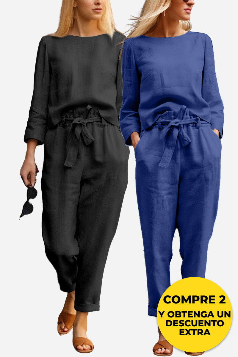 100% Conjunto de 2 Piezas Monocromo de Algodón y Lino