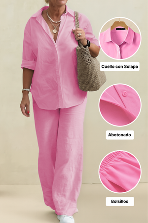 Conjunto de camisa oversize 100% algodón y pantalón de pata ancha