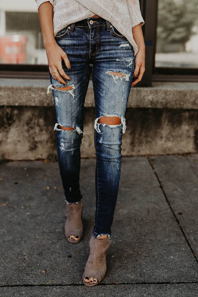 Vaqueros Ajustados Desgastados