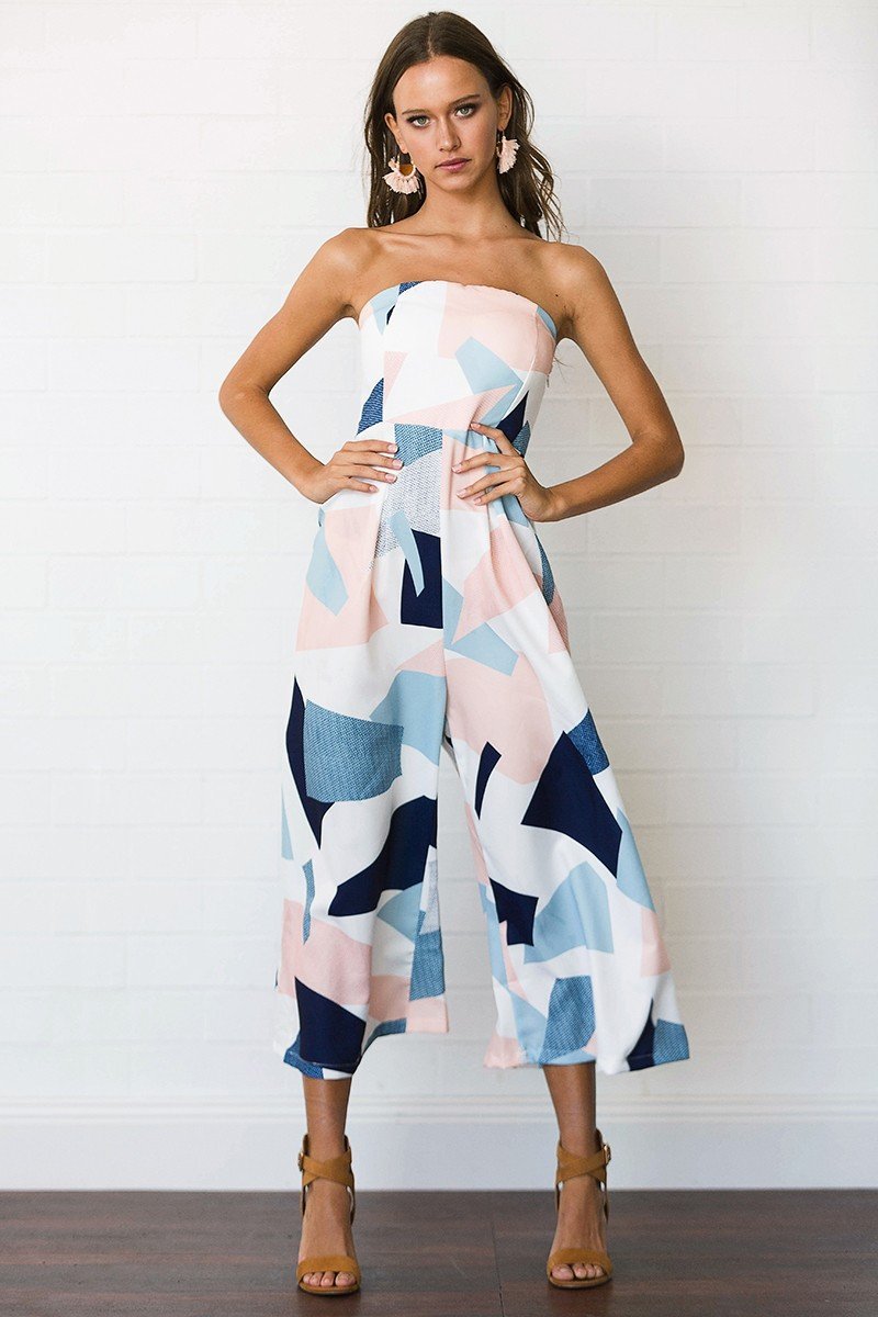 Mono sin tirantes con estampado geométrico