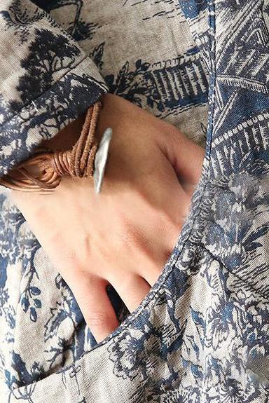 Vestido con Estampado de Porcelana Japones Azul