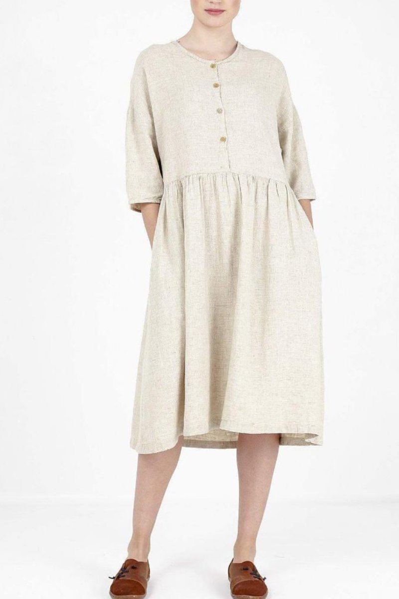 Button Detailed Linen Dress