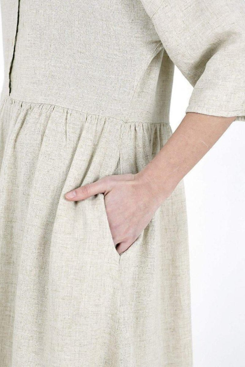 Button Detailed Linen Dress