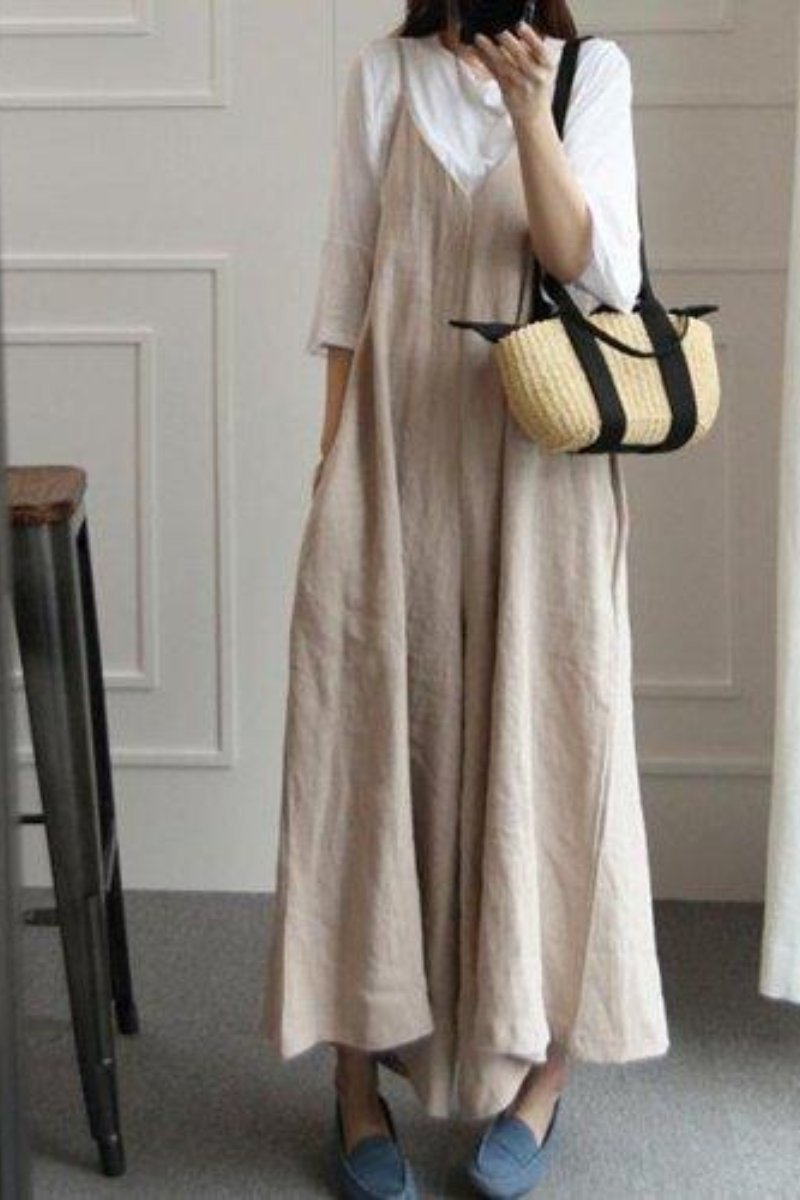 Loose Linen Blend Jumpsuit-Loosely Store