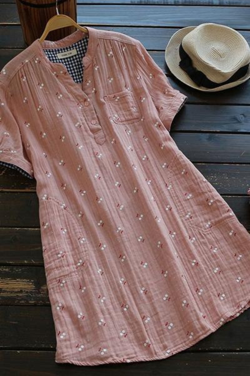 Vestido Camisero de Manga Corta con Estampado Salvaje